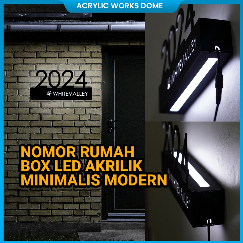 Nomor Rumah Box LED Akrilik Minimalis Modern Outdoor