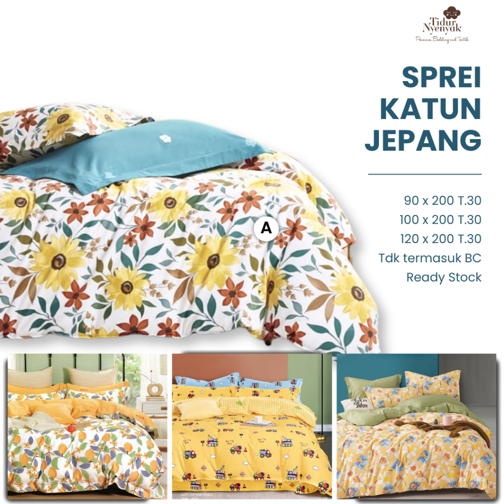 SPREI 90X200 100X200 TINGGI 30CM KATUN JEPANG MOTIF BUNGA KARAKTER ANAK COTTON TIDUR NYENYAK