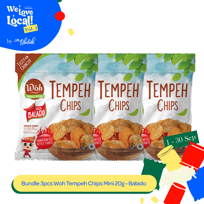 

Bundle 3pcs - Woh MINI Tempeh Chips Balado 20gr - Keripik Tempe Gluten Free Less Oil | Snack Camilan Asin Premium