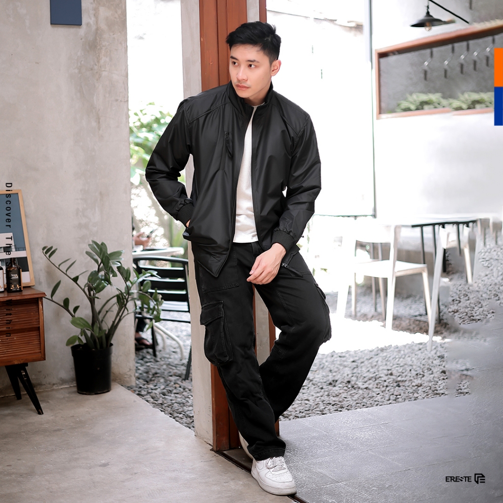 premium ereste269 jaket parasut pria jaket motor pria ghost reborn hitam