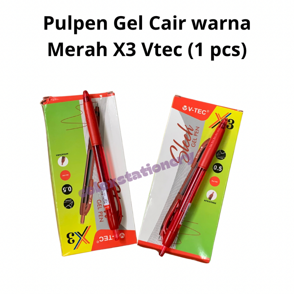 

Pulpen Gel Cair / Pulpen Cair Anti Macet Sleek Gel Warna Merah X3 Vtec (1 Pcs)