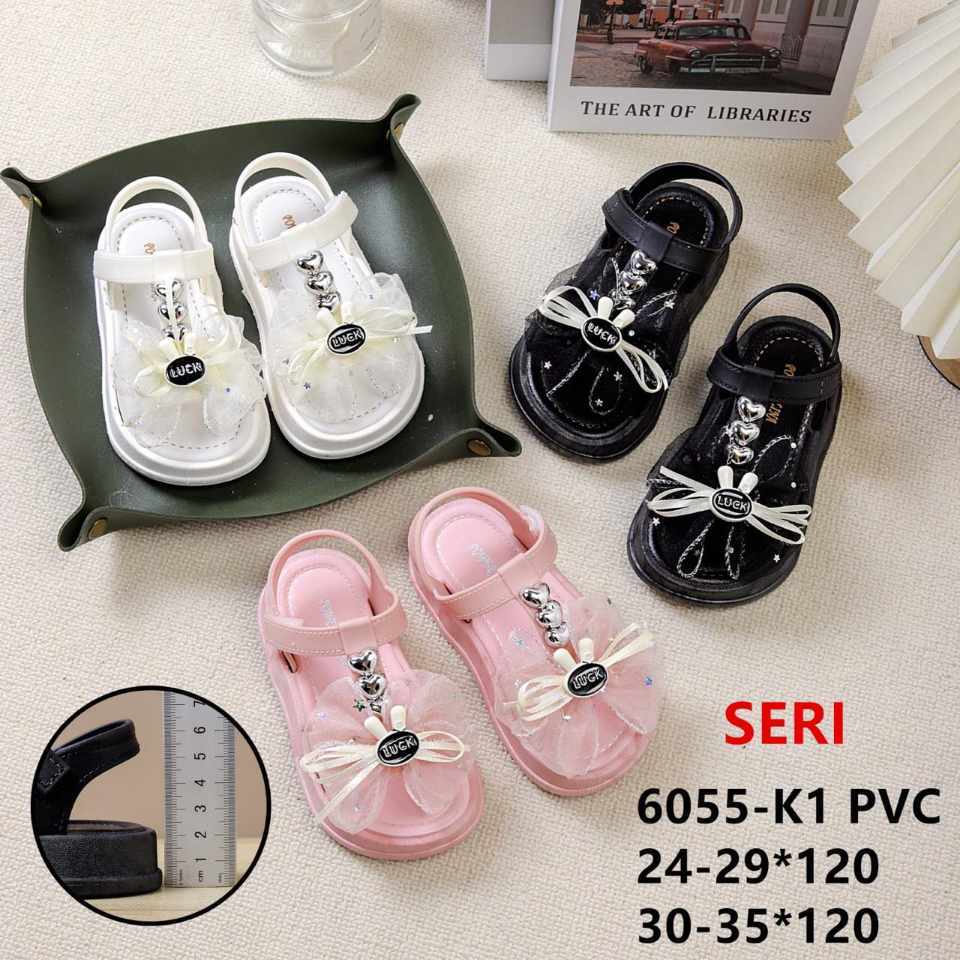 SANDAL SEPATU ANAK PEREMPUAN VARIASI PITA 6088-K1 (24-35) SANDAL WEDGES ANAK CEWEK MOTIF PITA LUCU