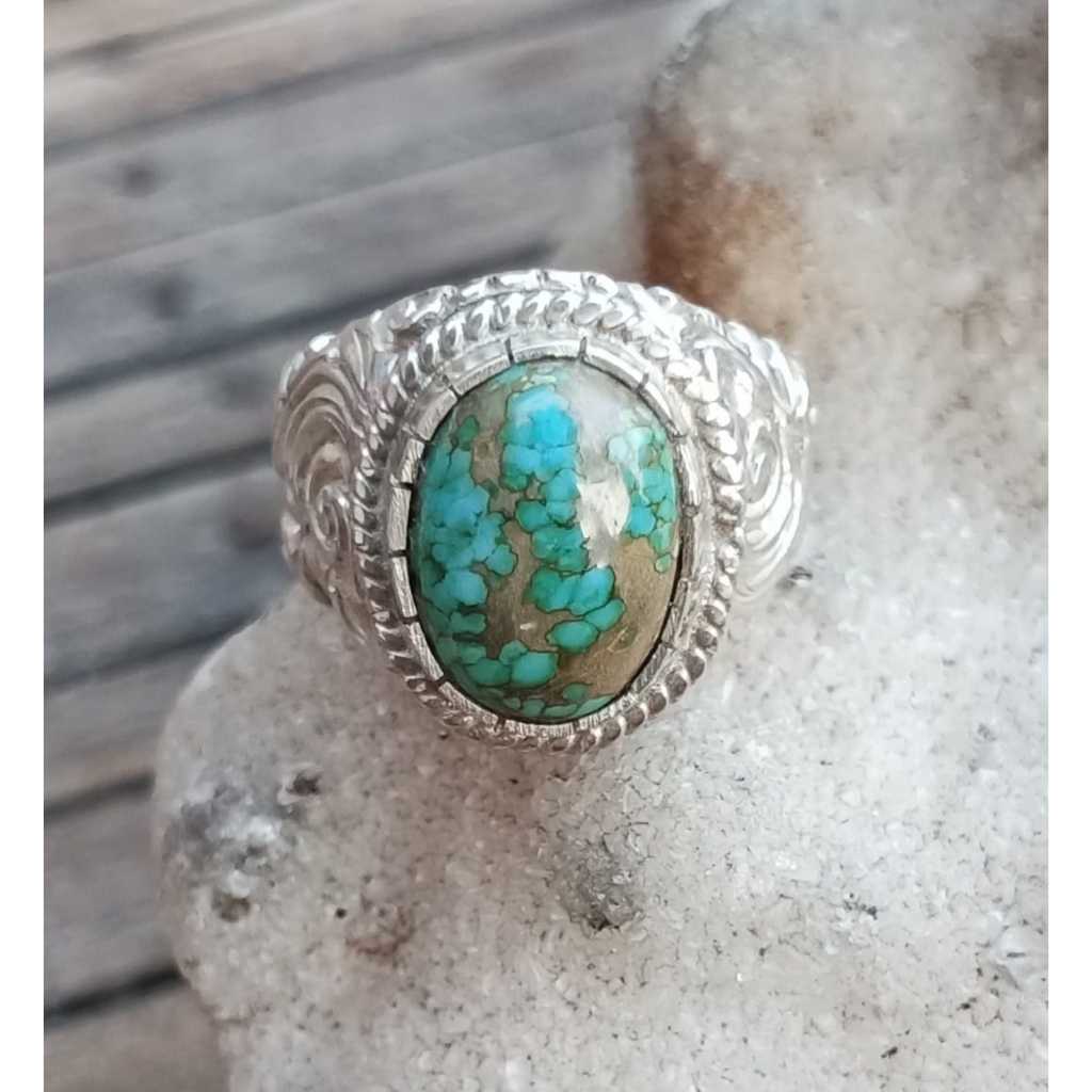 Natural Pirus Persia Hijau Tosca Size Kantoran Ring Perak 925 HM