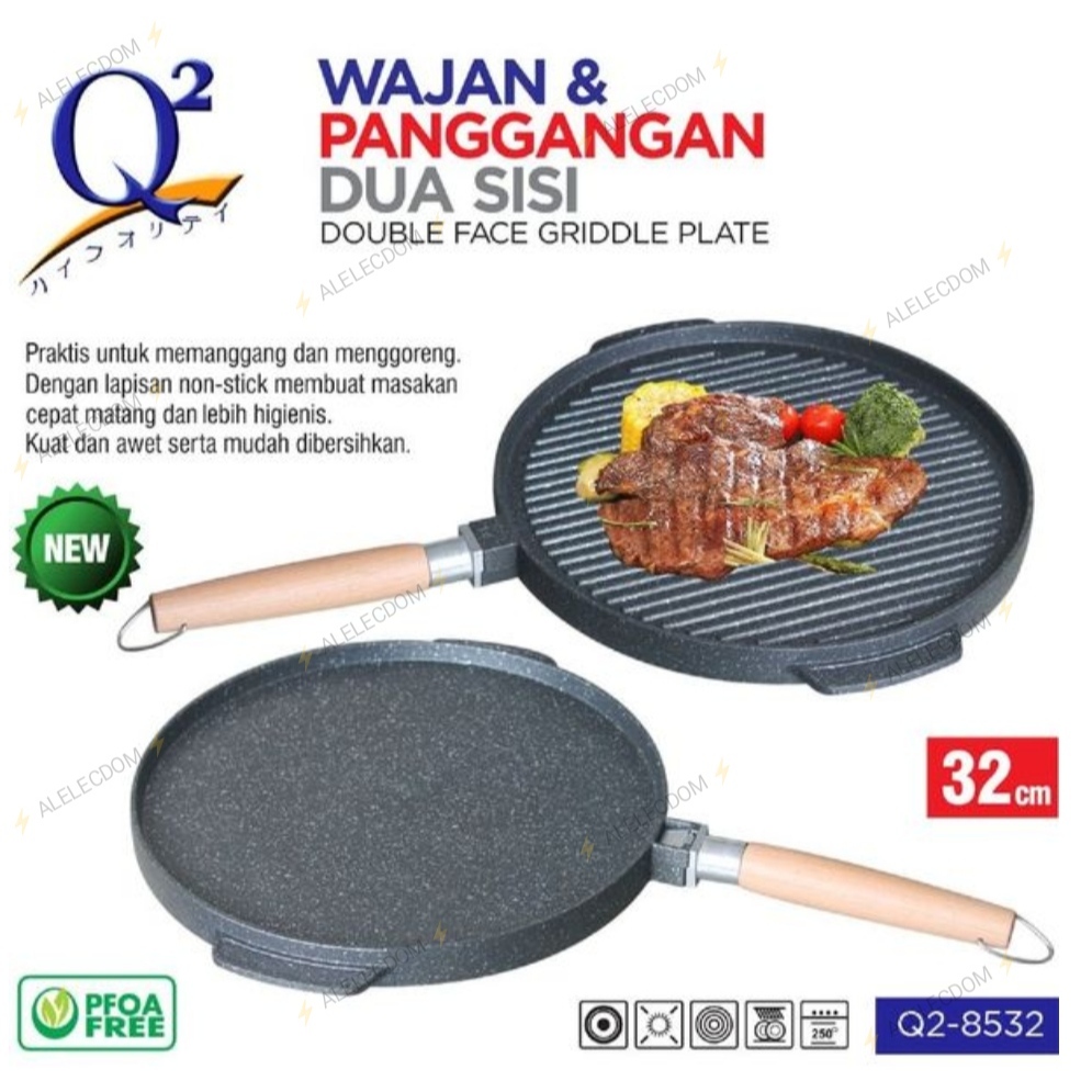 Q2 Grill Pan 2 Sisi Q2-8532 32cm / Alat Panggang 2 sisi/Wajan 2 sisi