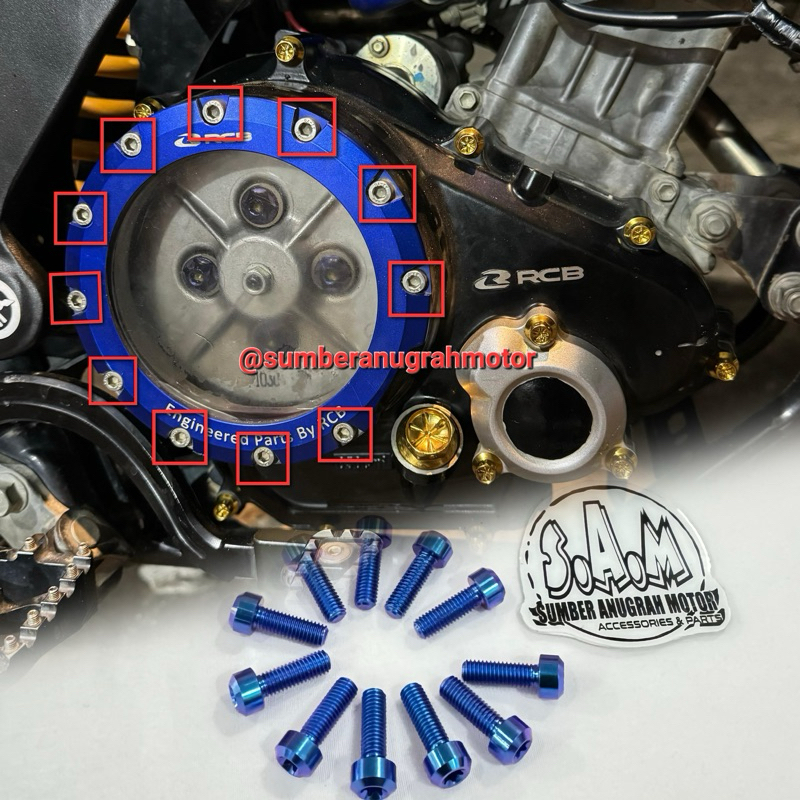 BAUT COVER BAK RCB TITANIUM (harga set 11pcs) / COVOR BLOK MESIN RACING BOY / WR WR155