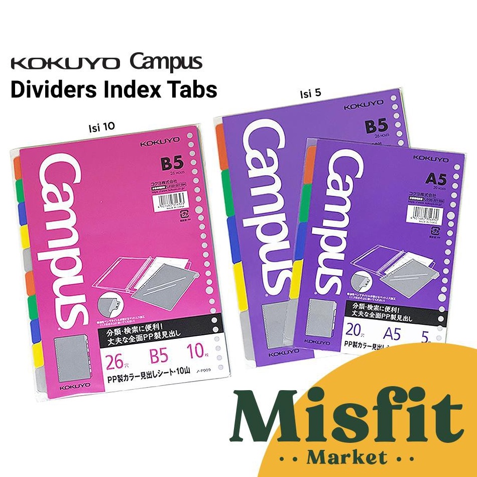 

Harga Murah KOKUYO Campus Loose Leaf Binder Divider A5 B5 Index Tabs Pembatas halaman K41