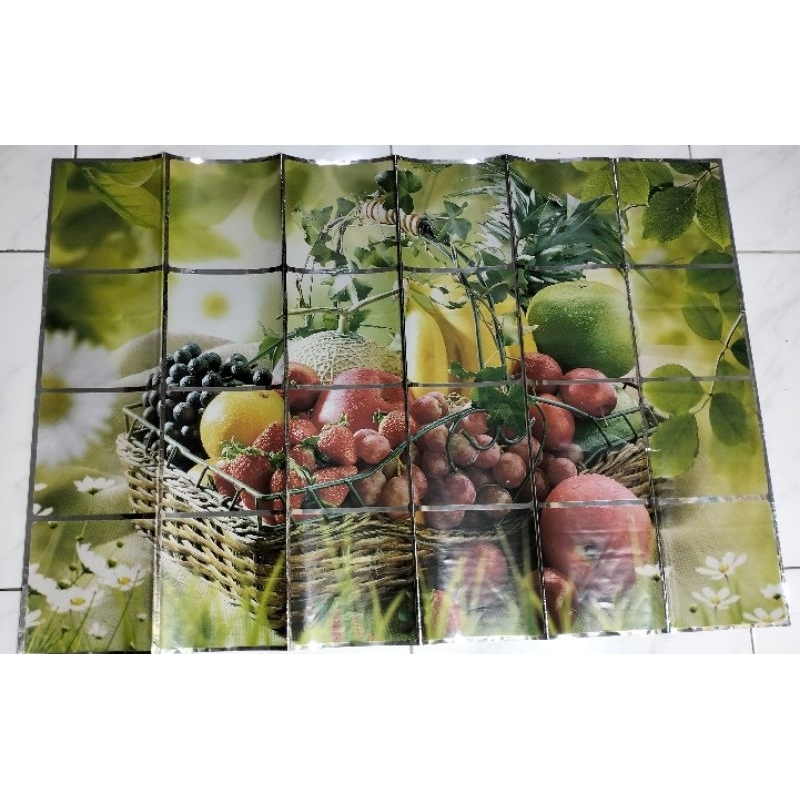 STIKER WALLPAPAER DAPUR , KACA, DINDING 90X60 CM KERANJANG BUAH