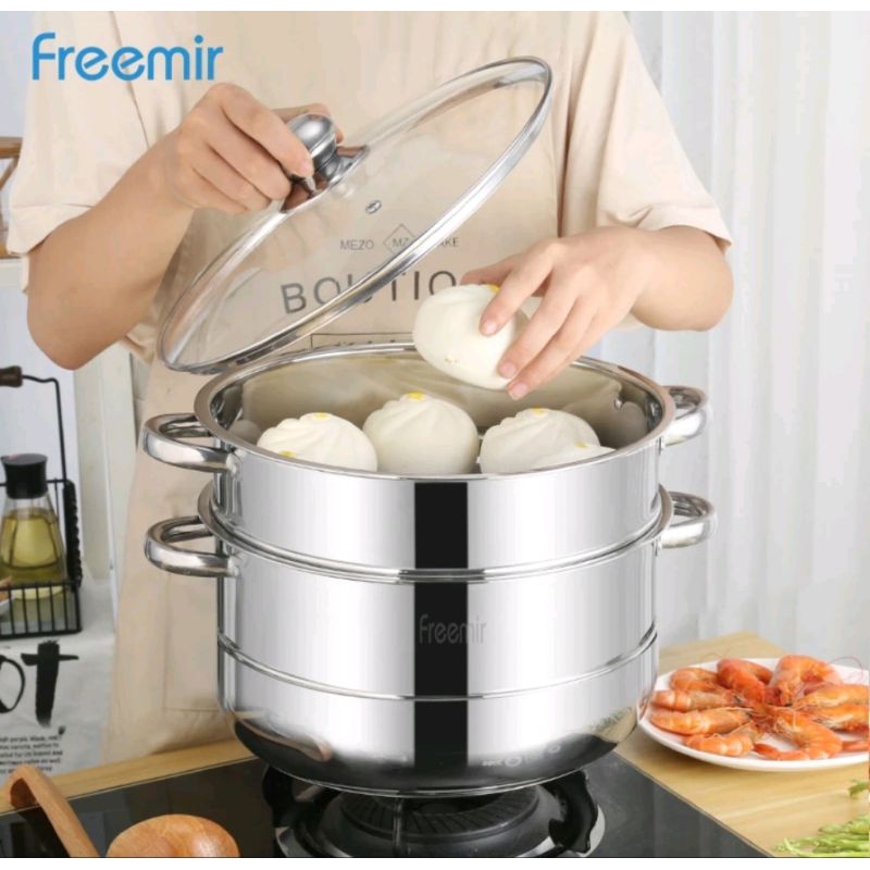 ( COD ) ✅ Panci kukus 2 susun / panci kukus stenliss / panci kukus 2 susun freemir / panci steamer 2