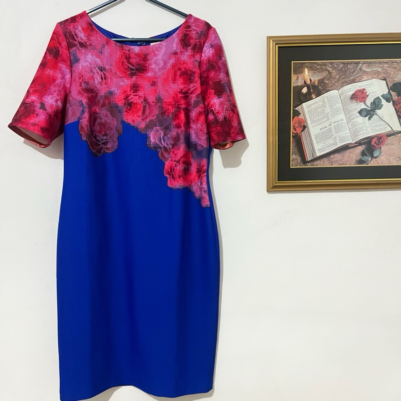 ORIGINAL M&S marks spencer fuschia rose blue women scuba party dress bodycon Preloved / terusan pest