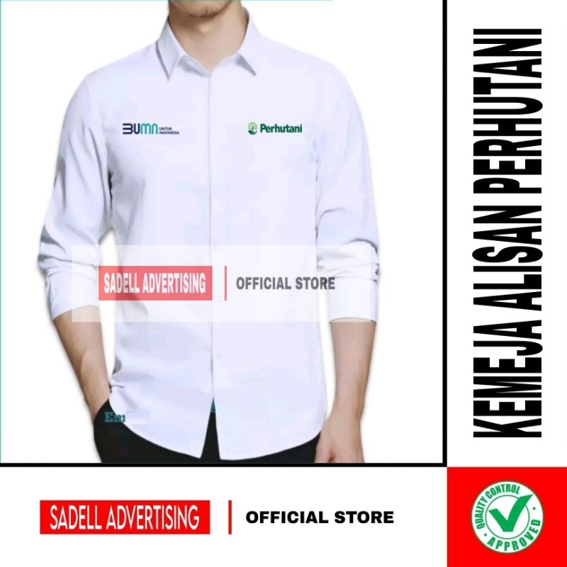 Kemeja Alisan PERHUTANI Seragam Alisan BUMN Perhutani Putih Lengan Panjang Pria Bordir