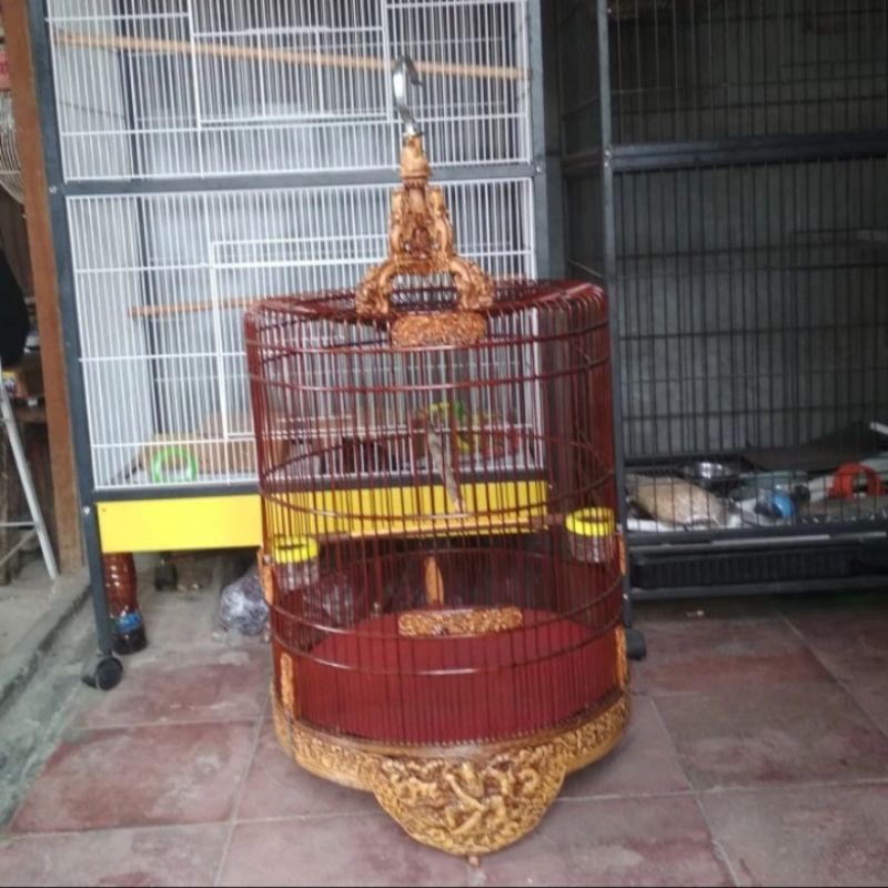 Kandang burung bulat ukiran fiber buat burung kacer ,cucak ijo dll diameter 47 cm x T badan 60 cm