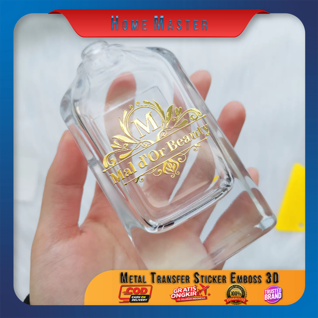 

HM001 Sticker Botol Parfum Custom Logo 3D Emboss Premium Metal Transfer Decal Elegan Waterproof