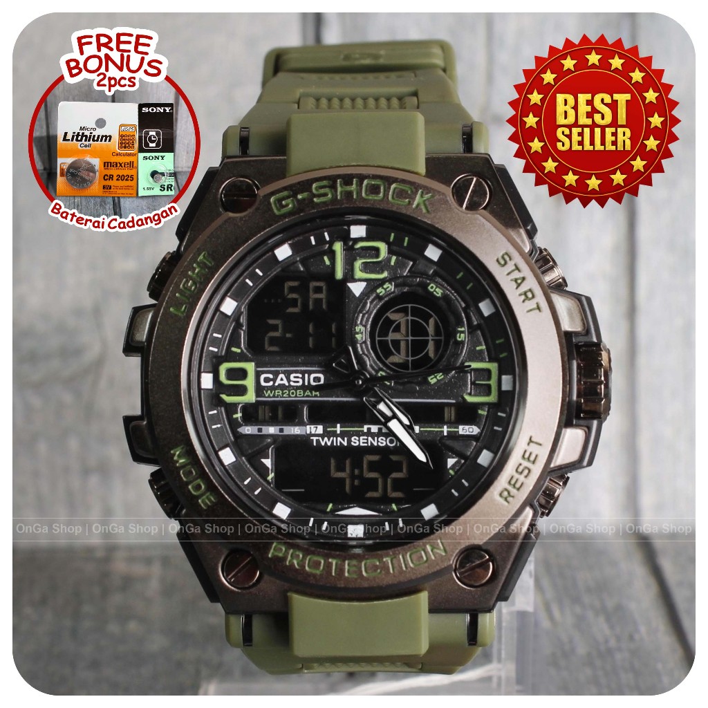 Jam Casio G Shock G-Steel GST8600 Black Tali Hijau Army Grade Original Digital Analog Jam Pria