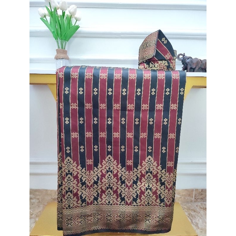SET TANJAK DAN SARUNG SONGKET MELAYU RIAU MOTIF SONGKET ASLI MELAYU RIU