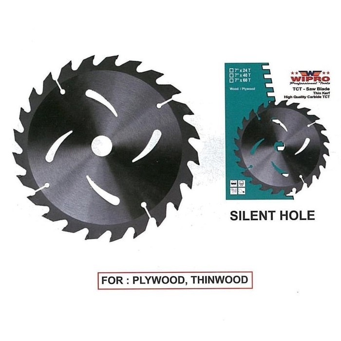 WIPRO Thin 7 Inch 24T Mata Circular Saw Mesin Gergaji Kayu 24 T TIPIS THIN Silent Hole