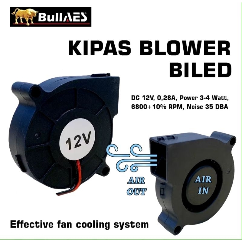 Turbo Fan Mini Blower 6500-6800 RPM Kipas Pendingin Brushless DC 12V Keong Kipas pembuang panas bile