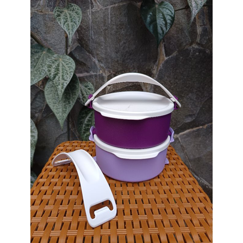 FUN CTG 2 SUSUN WITH HANDLE (2) TUPPERWARE/ Rantang Bulat Kecil