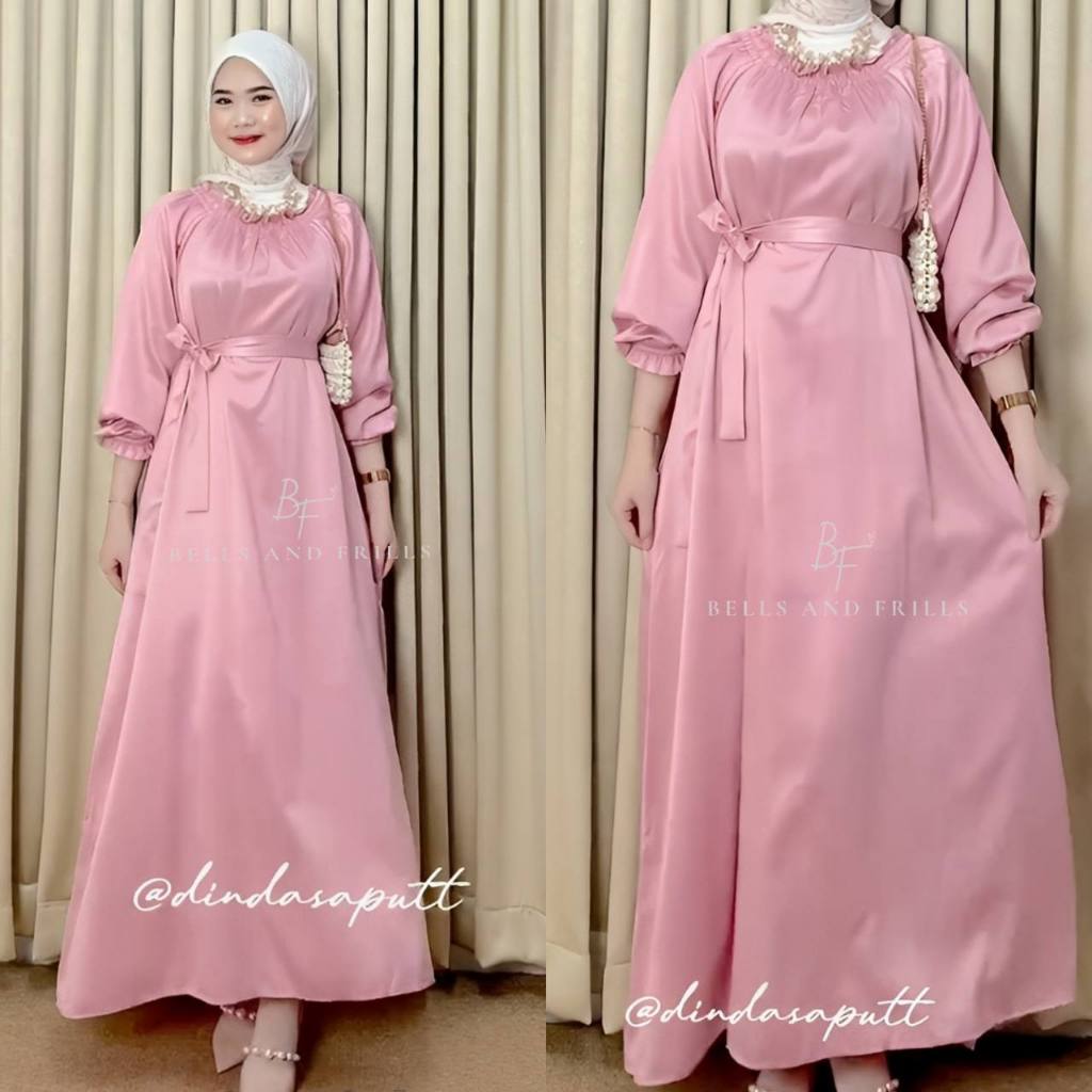 AYANA Dress Satin Gamis Lebaran/Baju Kondangan Wanit/Gamis Ikat Pinggang/Dress Outfit Kondangan 0425