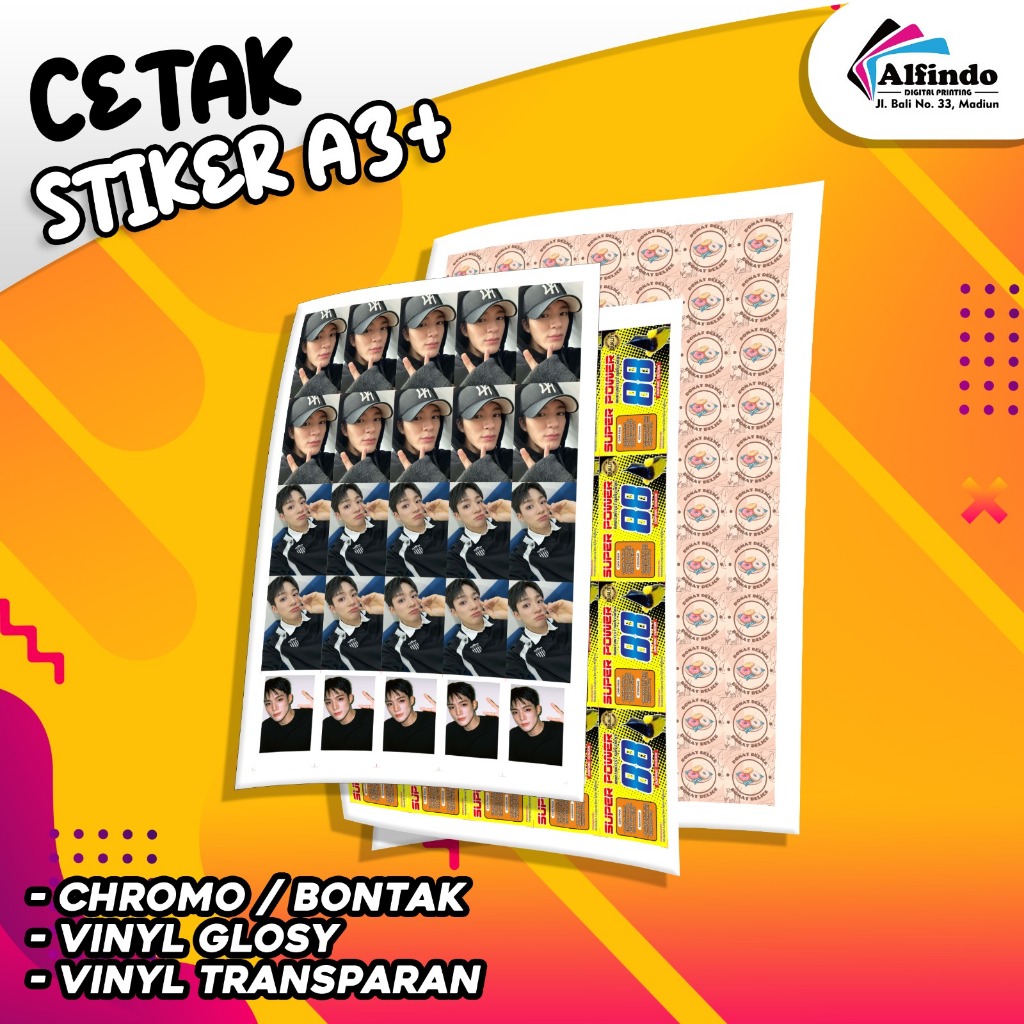 

Cetak Stiker A3 - Cetak Stiker Label - Cetak Stiker Chromo A3+ Label Kemasan /Sticker Transparan / Label Usaha Makanan