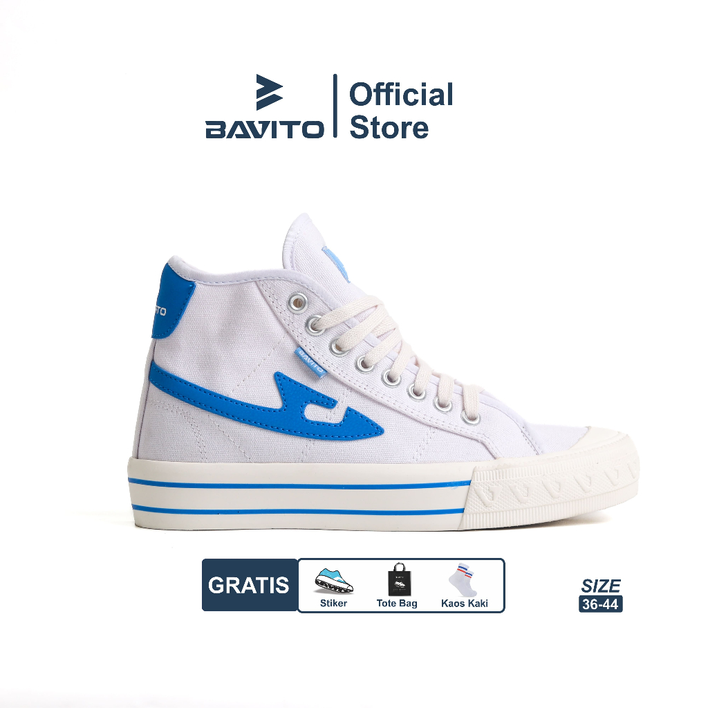 Bavito 36-44 Basic High White Blue - Sepatu Sneakers Casual Pria Wanita