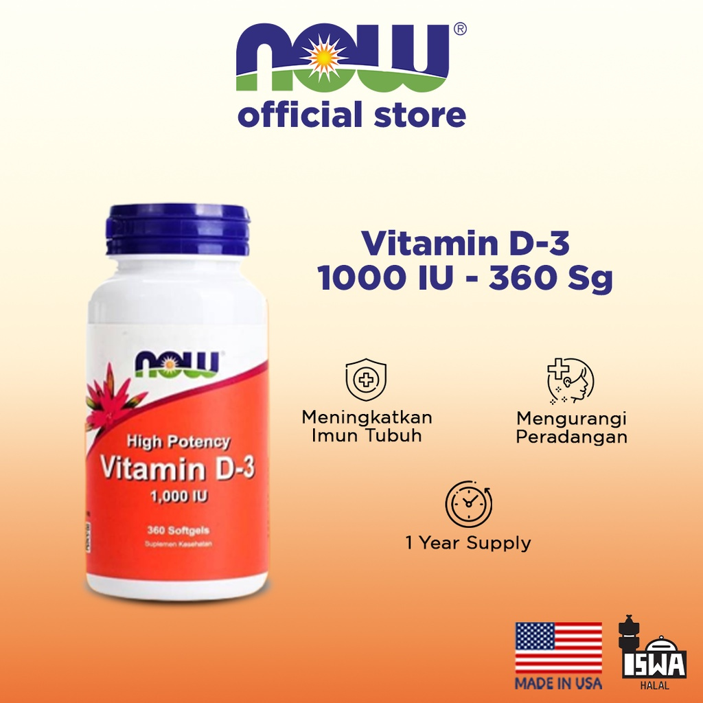 Now Foods Vitamin D3 1000 iu 360 Softgel D-3 High Potency Vitamin Kekebalan Tubuh Imun