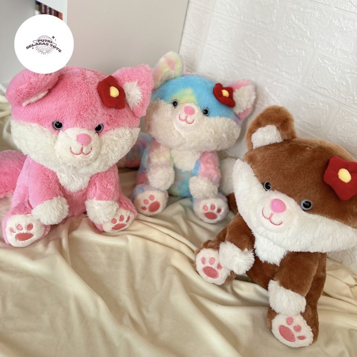 Boneka Mainan Binatang Karakter Hewan Fox Rubah Pink Coklat Rainbow - Toys Doll