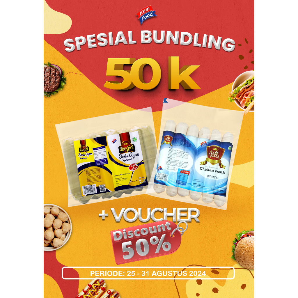 

PAKET BUNDLING SPESIAL - Sosis Chicken Villa Frank 216 gr Sosis Chicken Yangini 360 gr