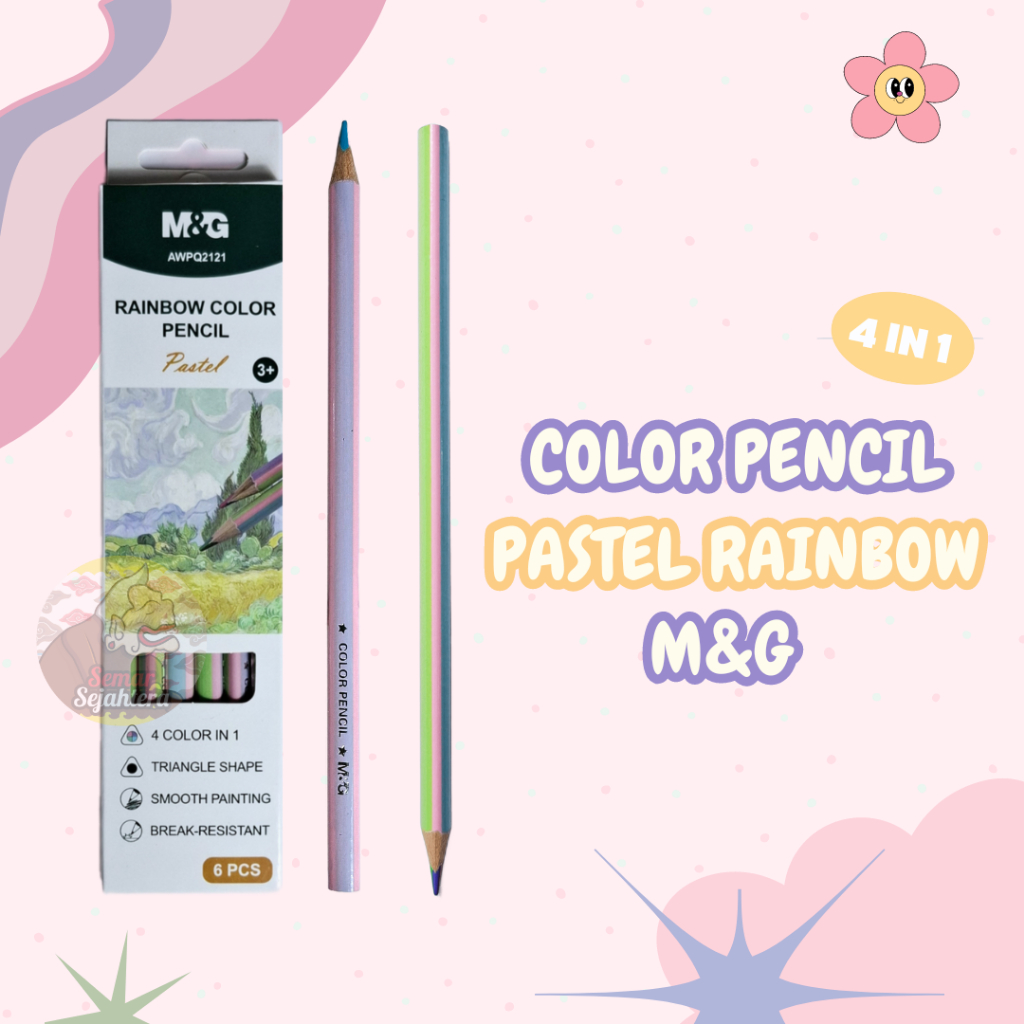 

[PAK] PENSIL / COLOR PENCIL PASTEL RAINBOW M&G 4in1 (6 PCS)*
