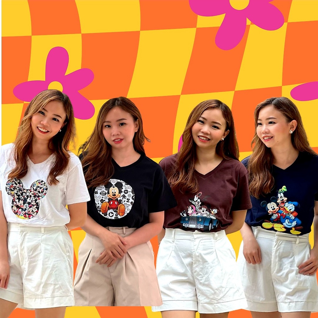 KAOS LCC COTTON KAOS WANITA VNECK KARAKTER LUCU MURAH (MICKEY EDITION)