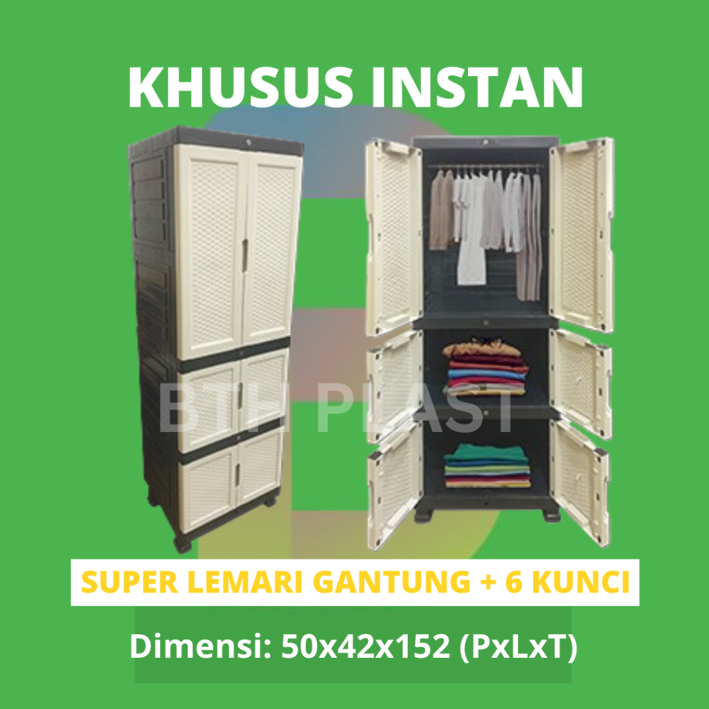 LEMARI SUPER GANTUNG + KUNCI / Almari Pakaian Susun / Lemari Baju Plastik Jumbo