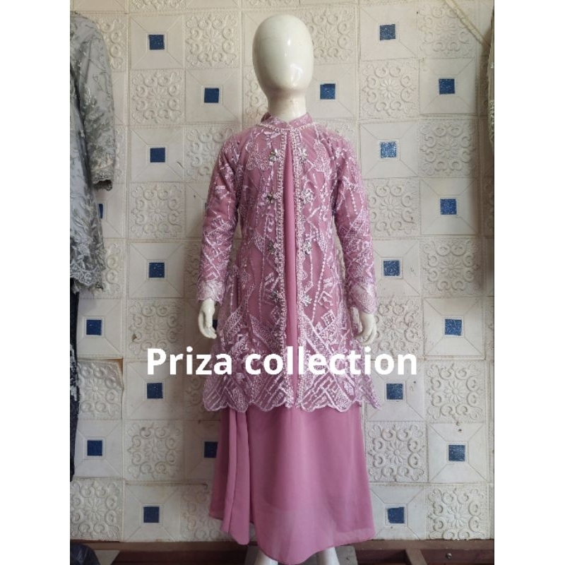 Outer Anak Brukat Mix Ceruty / Dress Kids Bahan tulle Mix Ceruty / Gamis Outer Anak / Gamis Pesta An