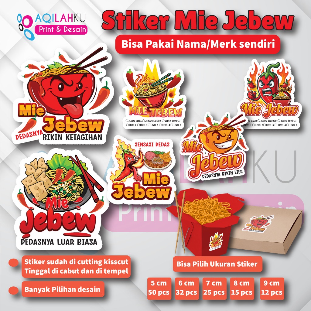 

[Isi 12-50 Pcs] Stiker Mie Jebew | Sticker Makanan Mie Jebew | Stiker Mie Pedas | Bisa Custom Nama