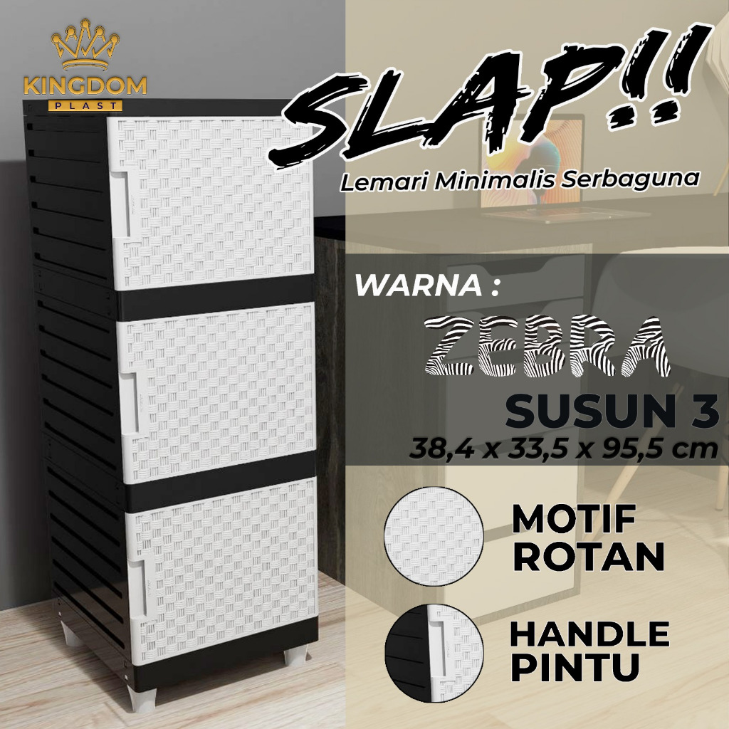 Kingdom Lemari Plastik SLAP ZEBRA Susun 3 Lemari serbaguna kecil lemari plastik 3 susun