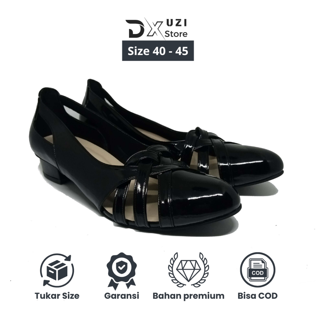 Big Size - Sepatu Wanita Pantofel Kulit Hitam Heels Formal Pesta Cewek Ukuran Jumbo