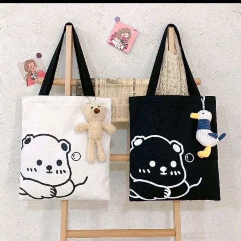 Tote bag / tas spunbond resleting motif panda lucu