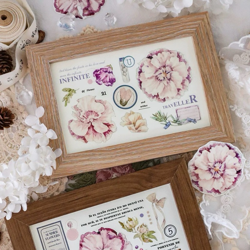 

(Kiricart) BAICANGJIA Retro Pink Moonflower Aesthetic KISS CUT Washi Tape DIY Journaling Scrapbook