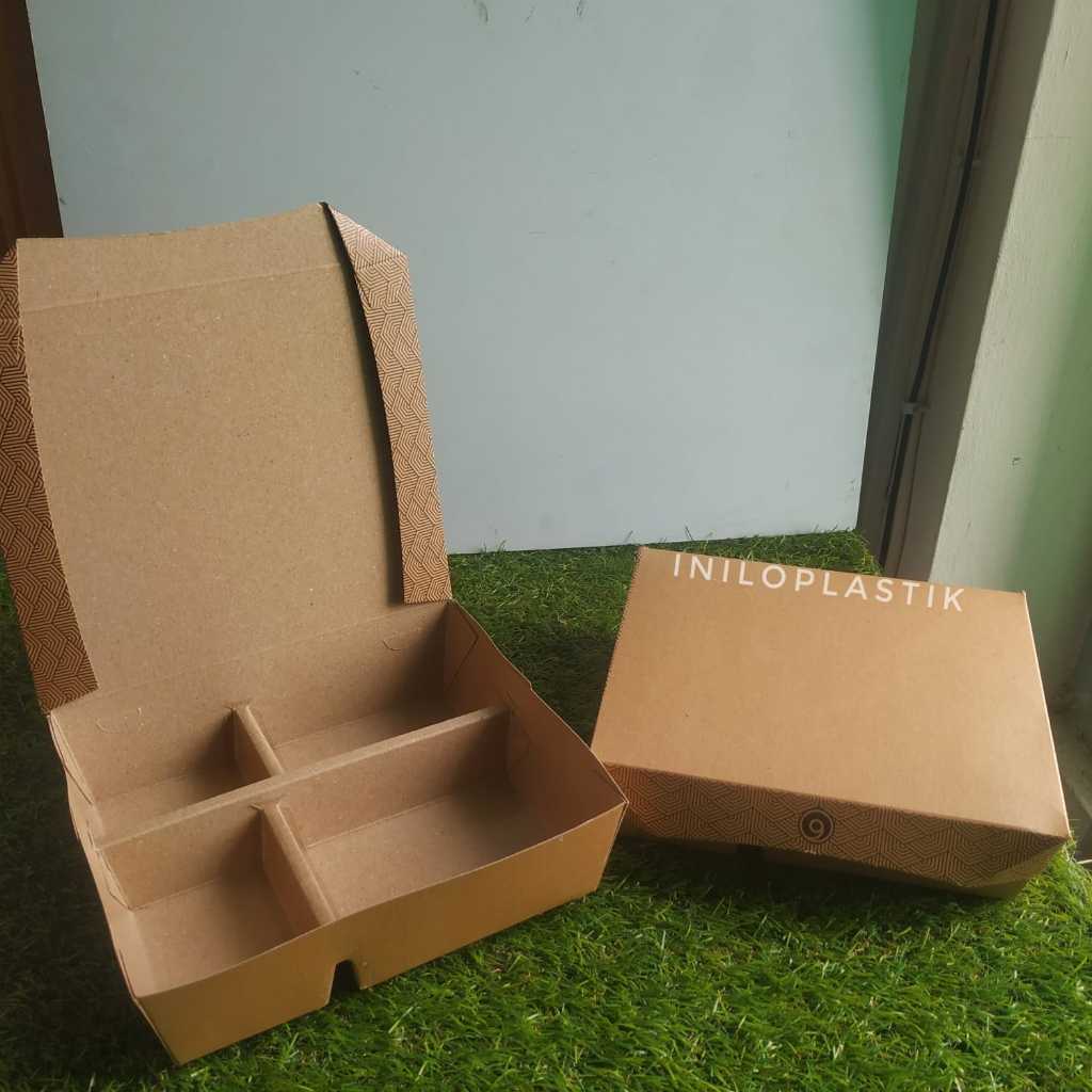 Lunch box sekat 4 Coklat Eco kraft laminasi / Paper Lunch Box Kraft Sekat 4 [10pcs]