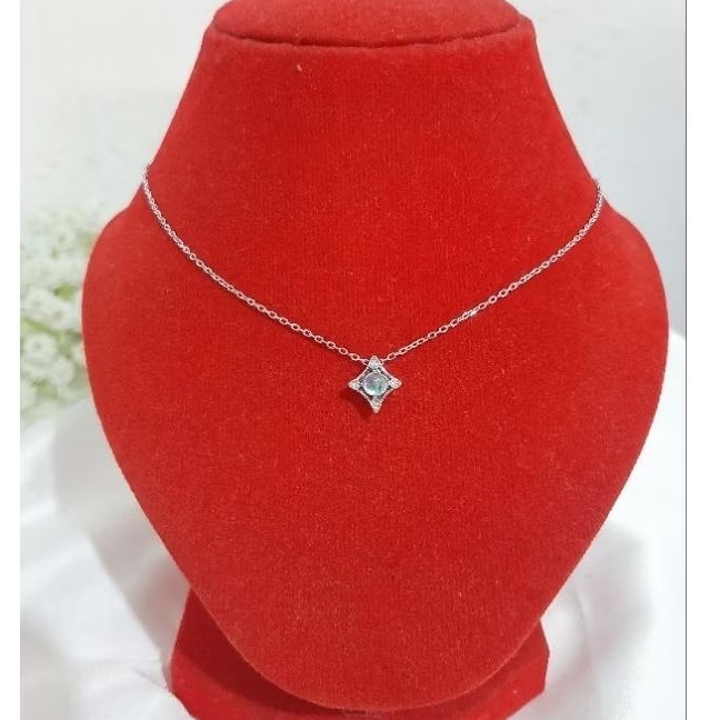 Kalung Koye Aquamarine Perak 925 Lapis Mas Putih