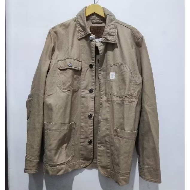 Whoau jaket denim parka pria size XL coklat