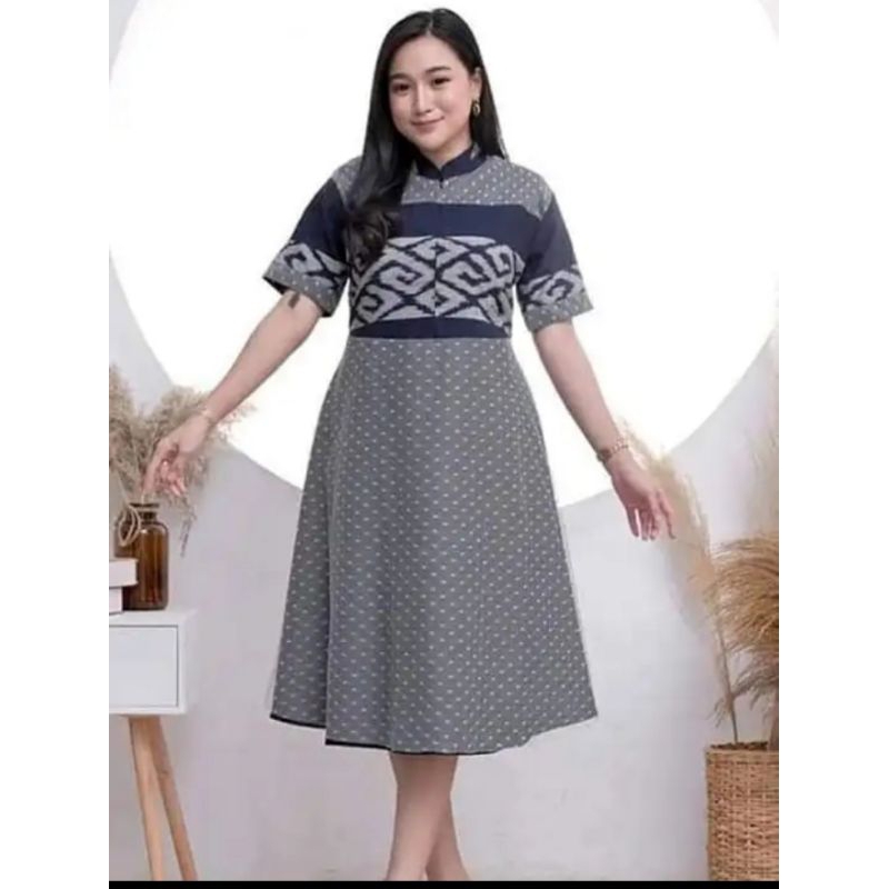 DRES TENUN WANITA KOMBINASI TILE TERBARU, DRES PESTA, DRES CASUAL