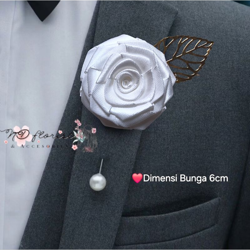 Lapel pin Corsage bunga mawar satin folded daun besar , Pin jas bunga mawar , korsase bunga pria