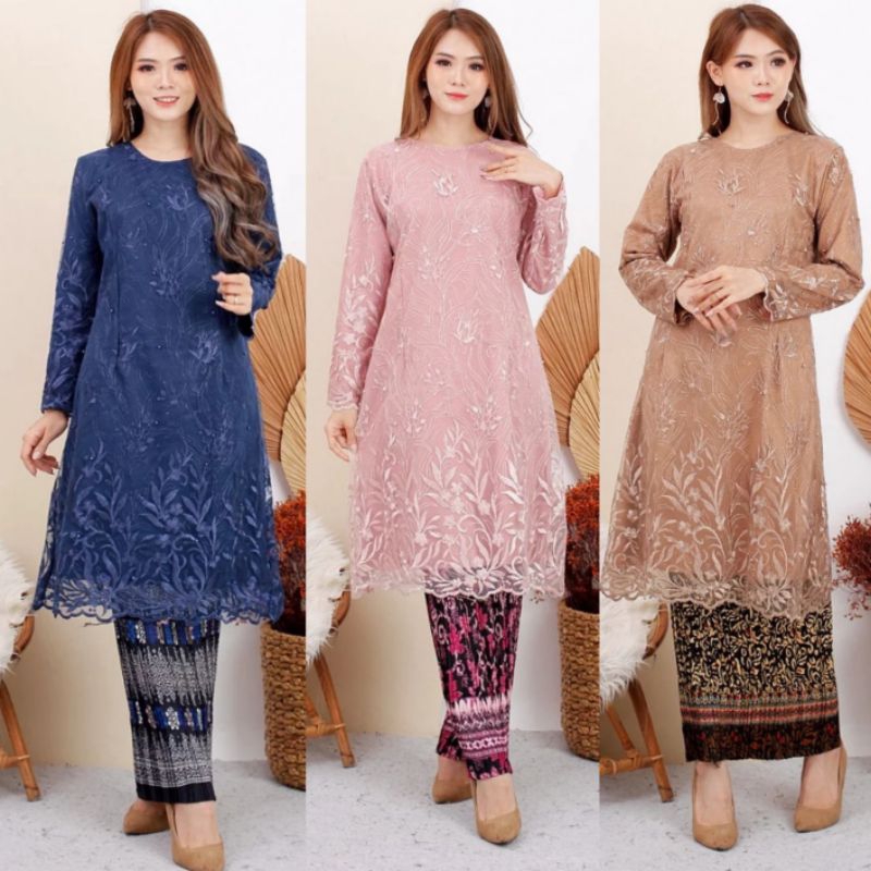 Atasan Kebaya Tunik Kurung  Kebaya Brokat Modern Baju Kondangan  Dewasa Tille Qiana