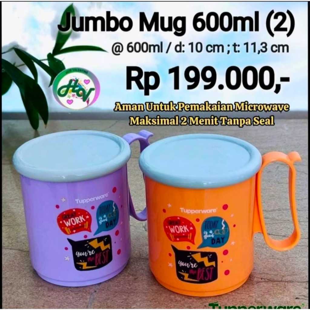 JUMBO MUG TUPPERWARE 2PCS/CANGKIR TUPPERWARE ISI 2 ADA TUTUPNYA
