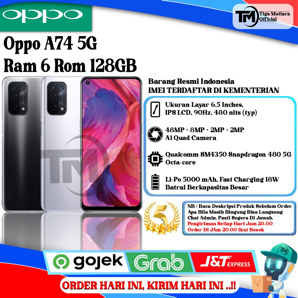 Oppo A74 5G Ram 6 Rom 128GB Segel Original & Bergaransi Resmi