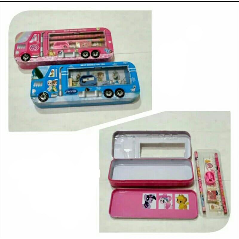 

kotak/Tempat pensil kotak kaleng bentuk mobil truk/Tepak pensil motif karakter + bonus alat tulis H 9918/ATK