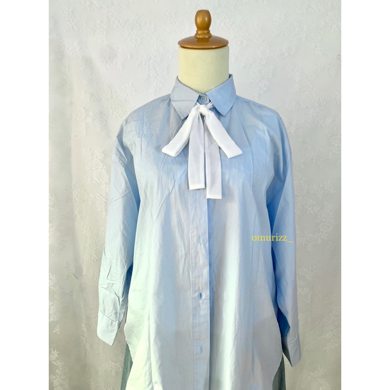 thrift preloved kemeja oversize blue sky biru pastel