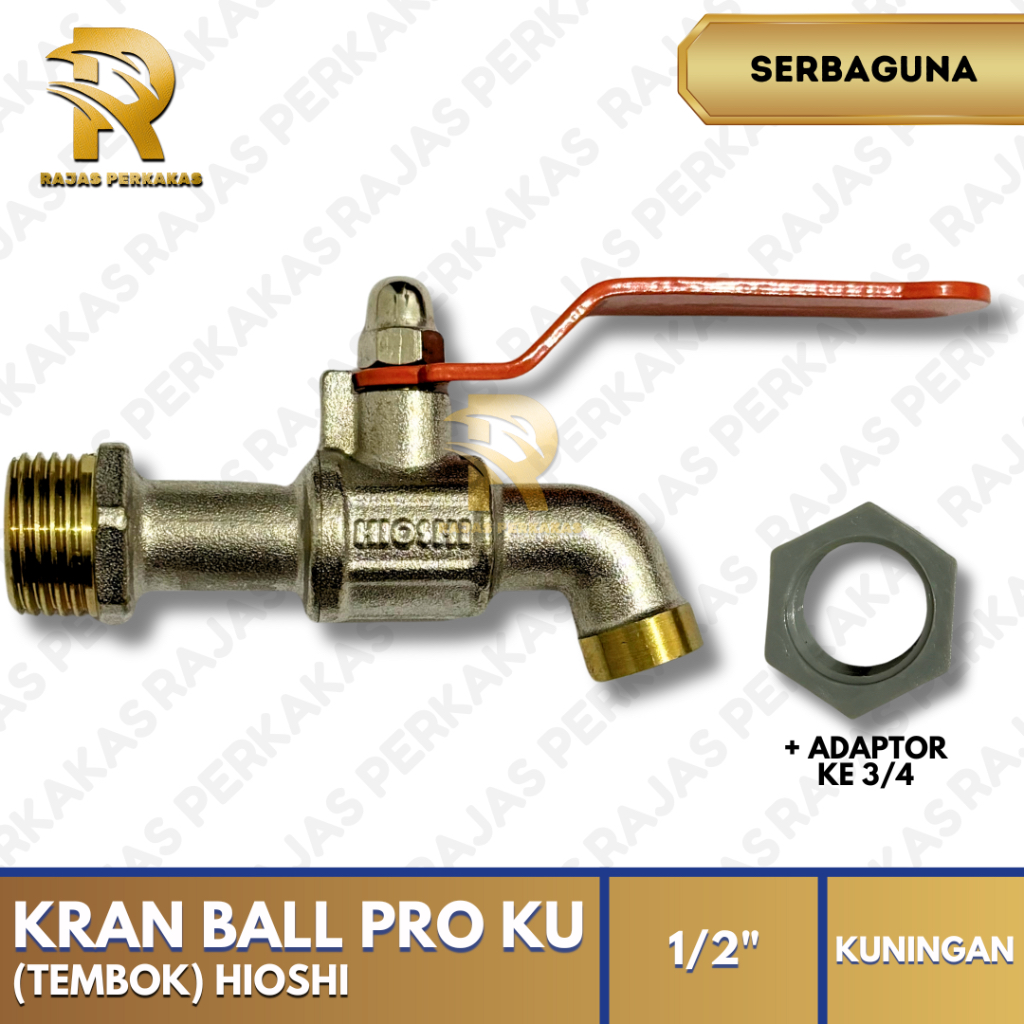 KRAN BALL PRO ½” TEMBOK PANJANG (KUNINGAN) HIOSHI / KERAN SERBAGUNA / KERAN WUDHU