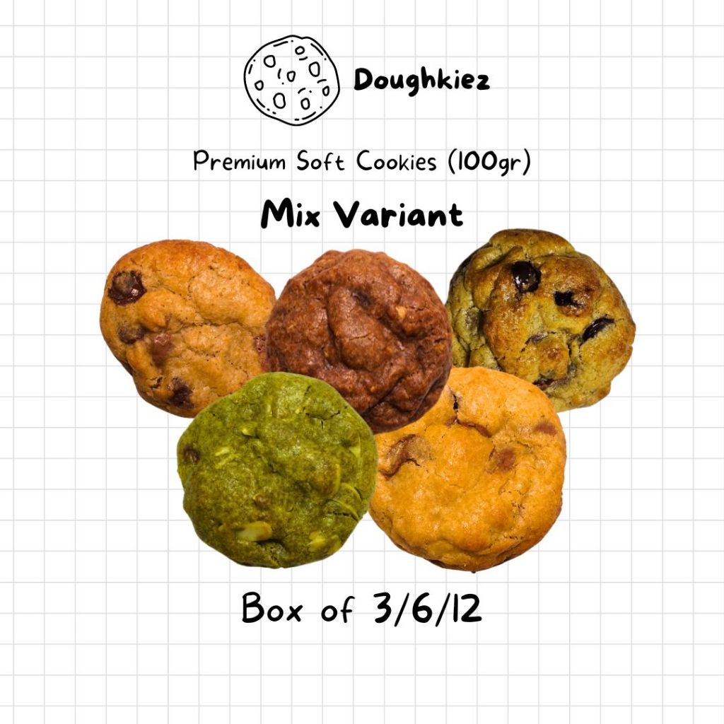 

Mix Variant Soft Cookies 100gr Premium - Box of 3/6/12 Doughkiez