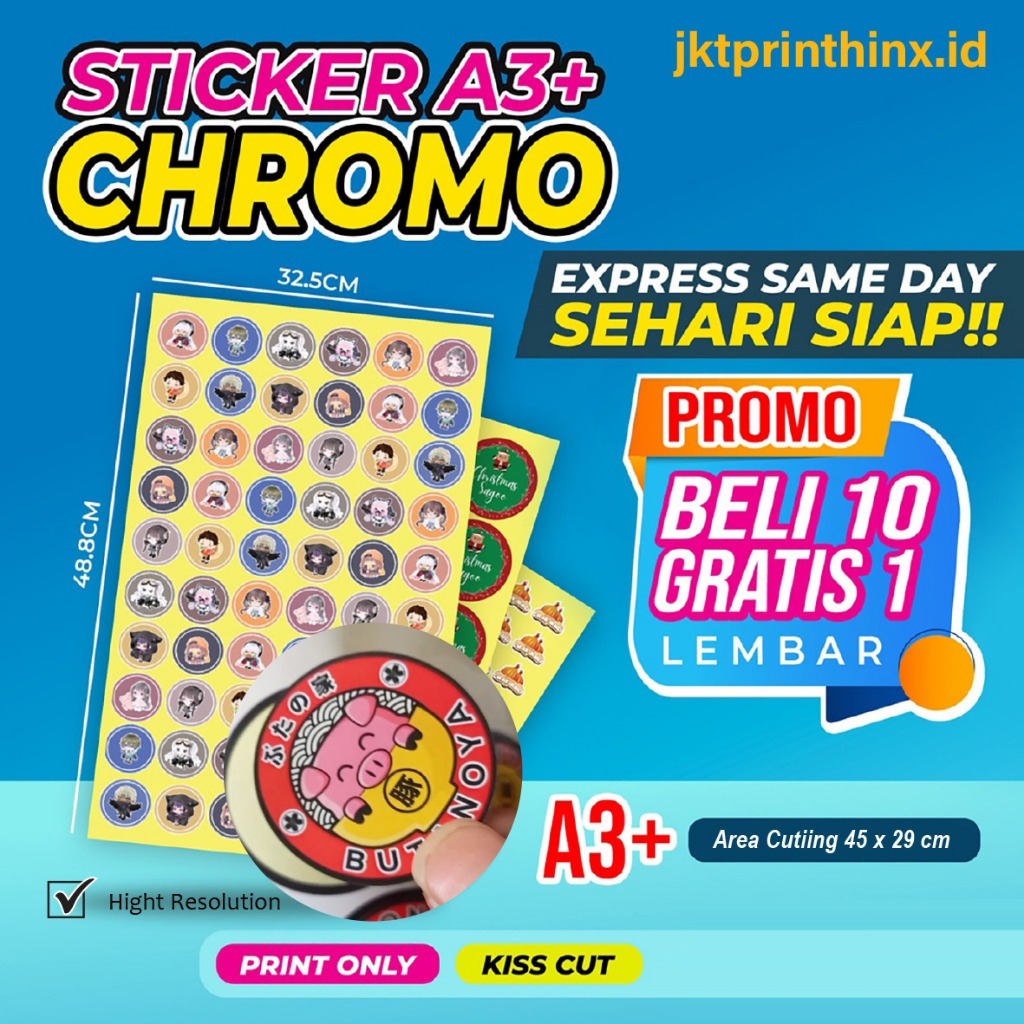 

EXPRESS SAME DAY | 1 HARI SIAP |CETAK STIKER CROMO CUT A3+ MURAH|LABEL KEMASAN MAKANAN & MINUMAN