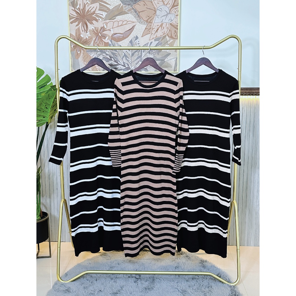 Qiya Boutique - Liza Dress Knit - Dress - Gamis - Garis Garis - Strip - Rajut - Pakaian Muslim Wanit